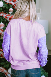LIZAKOSHT  -  Sequin Round Neck Long Sleeve Sweatshirt